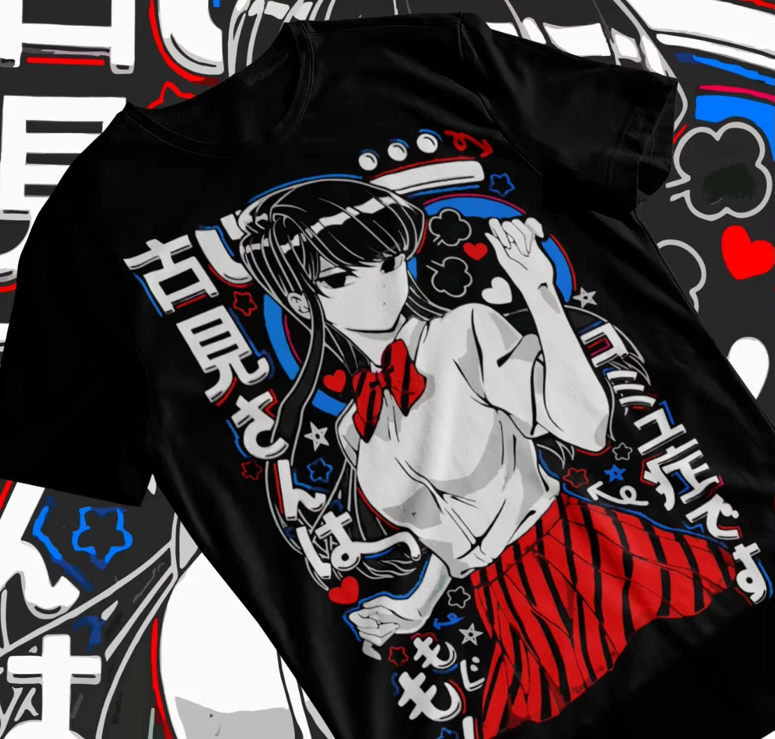 Komi-San Shirt Vintage Washed Unisex Oversized Komi Can't Communicate Streetwear Soft Cotton Short Sleeve Tee Gift Clothing Tops