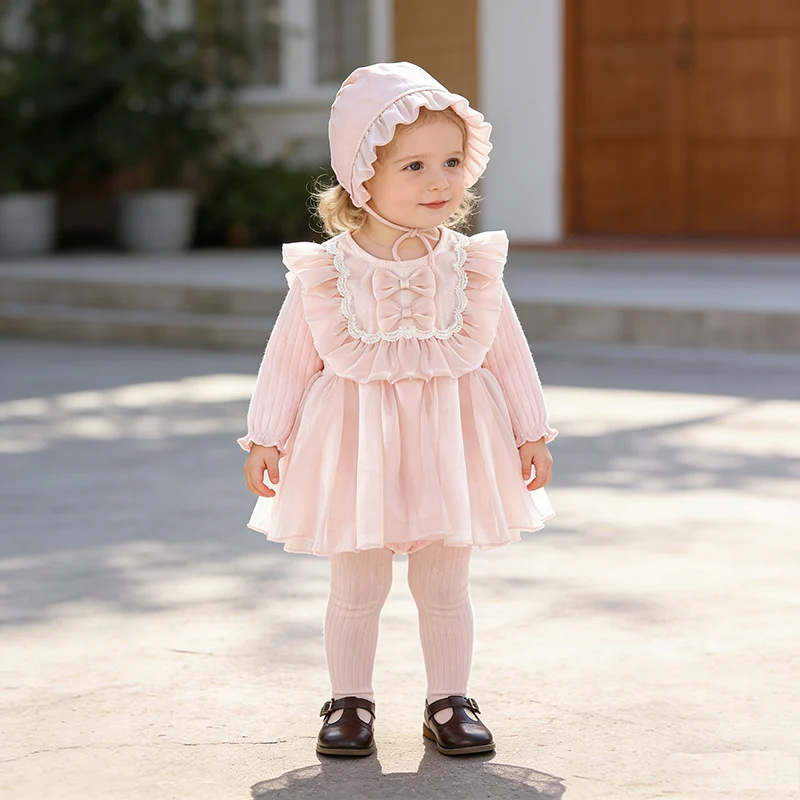 

2026 New Spring Infant Baby Girls Jumpsuit+Hat Long Sleeved Cotton Splicing Toddler Baby Girl Romper 0-24M Baby Girl Clothing