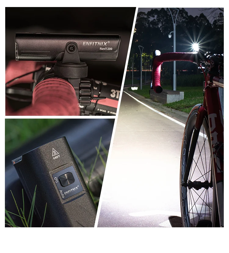 Enfitnix Navi1200 Smart Bicycle Front Light 1200Lumen USB Rechargeable Super Bright Flashlight for Cycling Front Light 1200lm