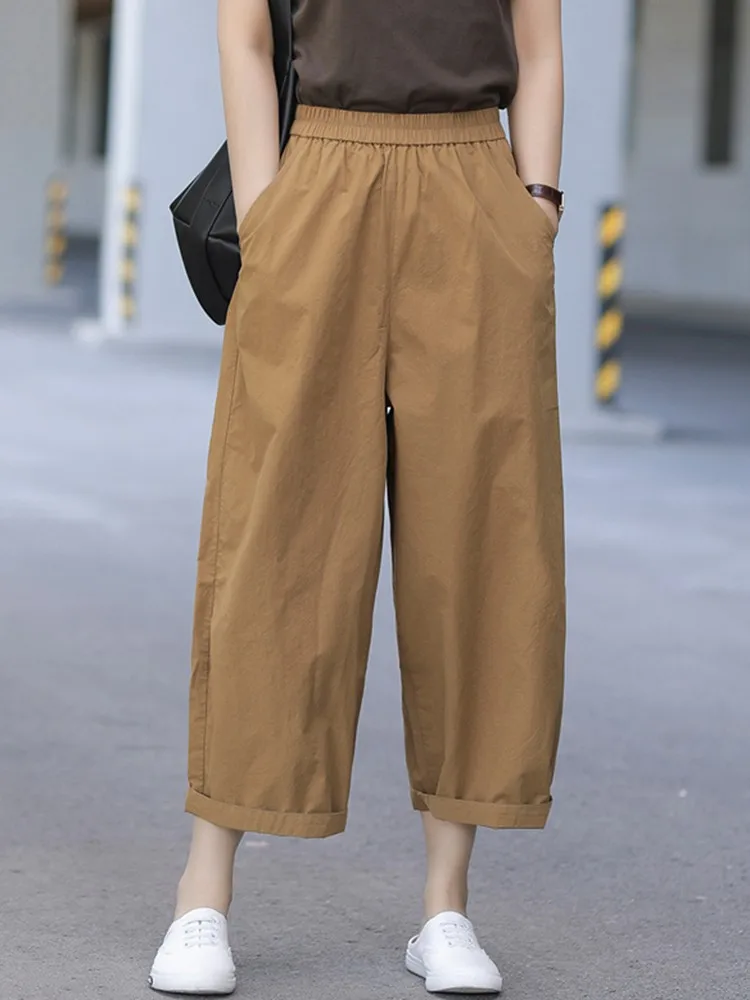 Women Casual Wide Leg Pants New Arrival 2023 Summer Vintage Style Solid Color Loose Comfortable Female Ankle-length Pants B2387