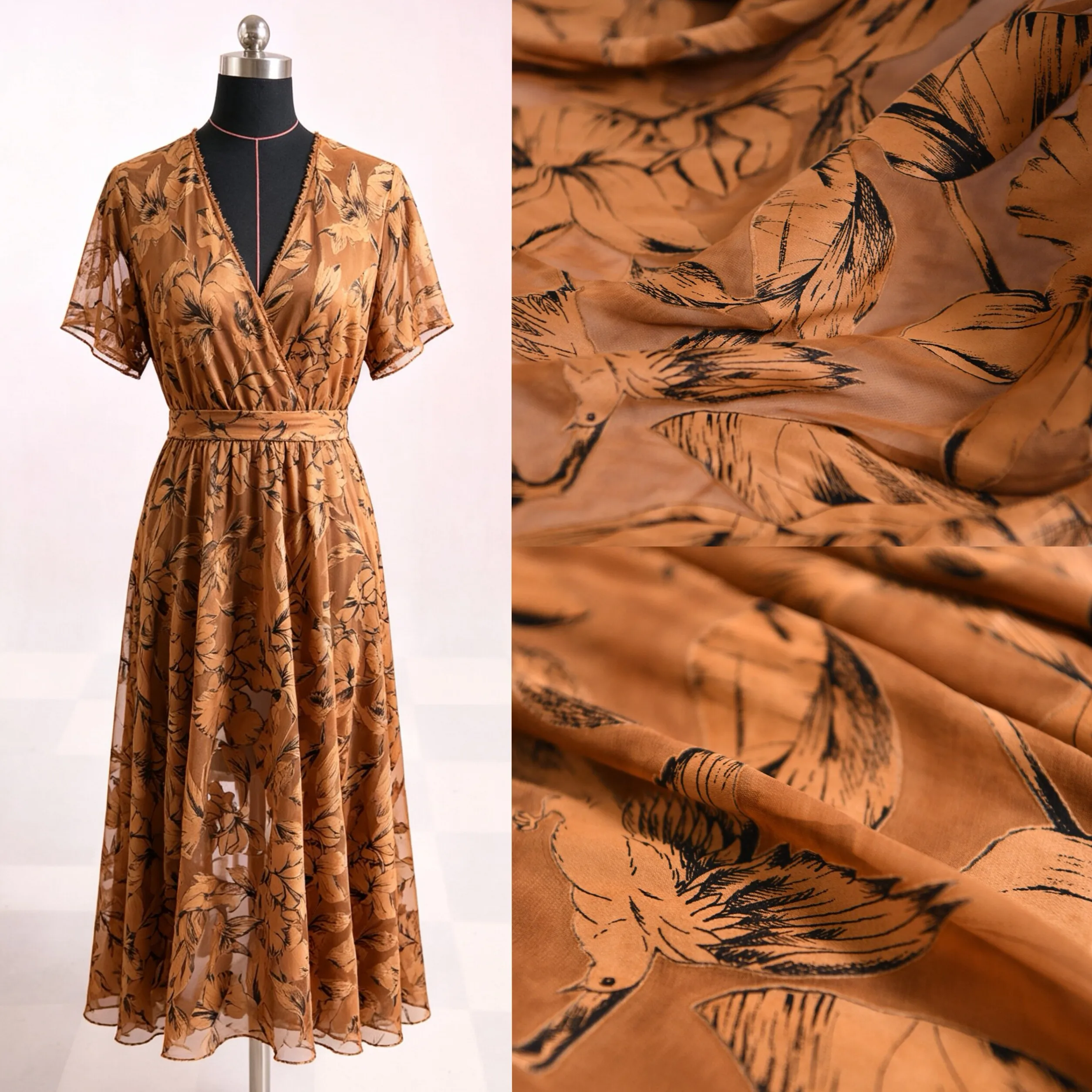 3m Txl Traditional Silk Burnout Organza Red Cloud Silk Fabric Caramel Floral Hollow Carving Handmade Thirteen Processes
