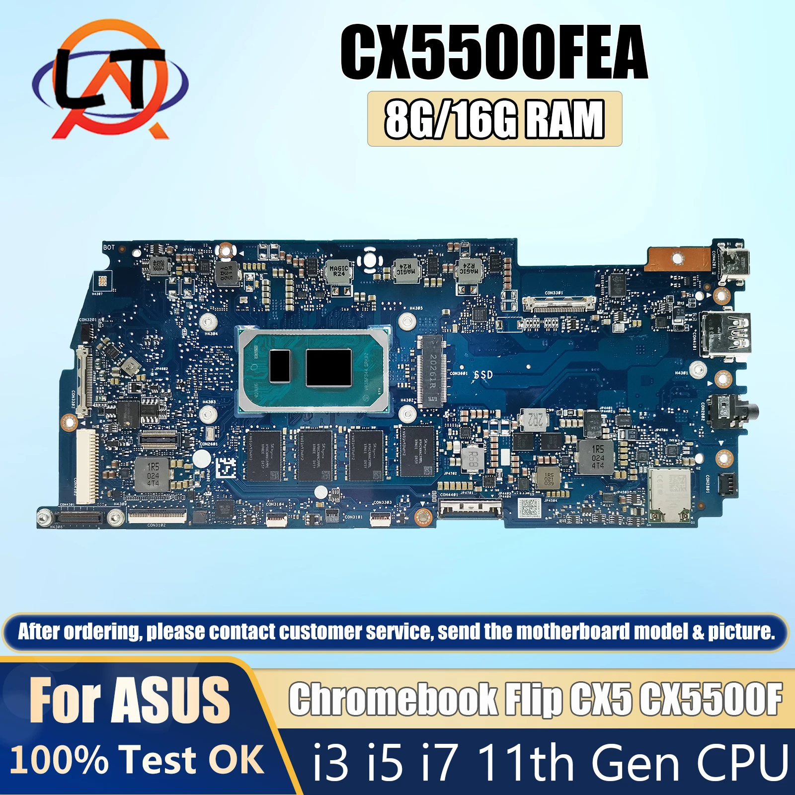 

Материнская плата CX5500FEA для ASUS Chromebook Flip CX5 CX5500F CX5500FEA, материнская плата для ноутбука с процессором i3 i5 i7 11-го поколения, 8 ГБ/16 ГБ ОЗУ