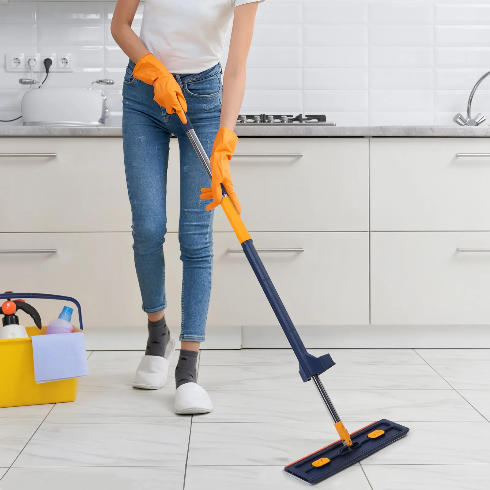 Flat Mop with 360° Rotation & Squeeze Water System – Heavy-Duty Floor Cleaning Tool for Home