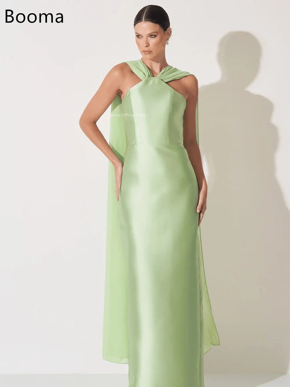 Booma حورية البحر الساتان الأخضر طويل بسيط بلا أكمام فساتين سهرة فساتين رسمية للنساء فساتين حفلات مخصص 2025