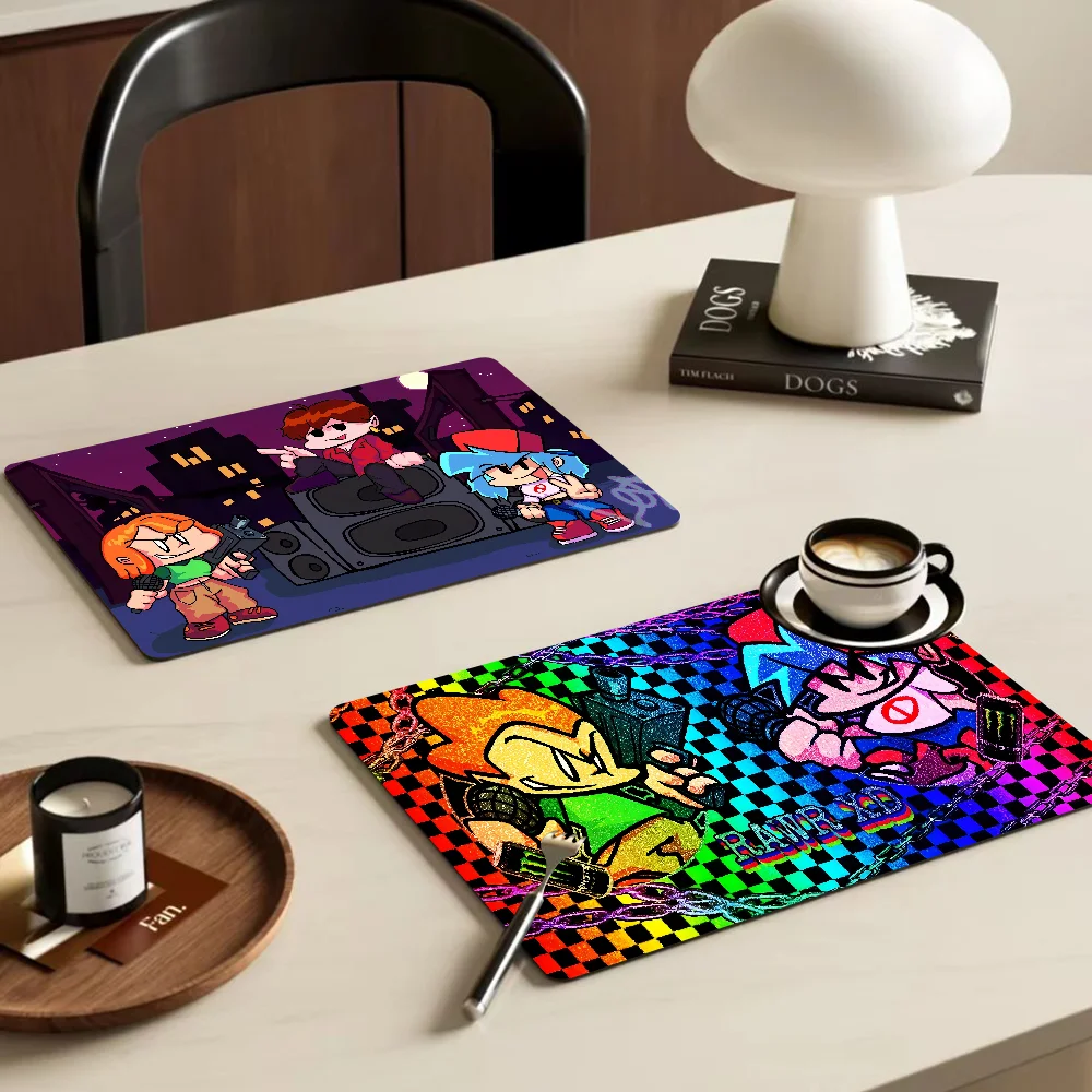 Friday Night Funkin Game Kitchen Draining Mat Tableware Pad Coffee Dish Drying Mat Placemat Bathroom Kitchen Drain Pad