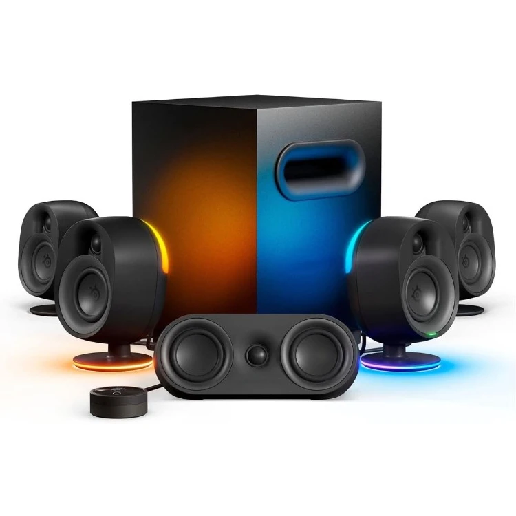 Arena 9 Illuminated 5.1 Desktop Gaming Speakers – 5.1 USB Surround Sound – Wireless Rear Speakers – 2-Way Speaker Design