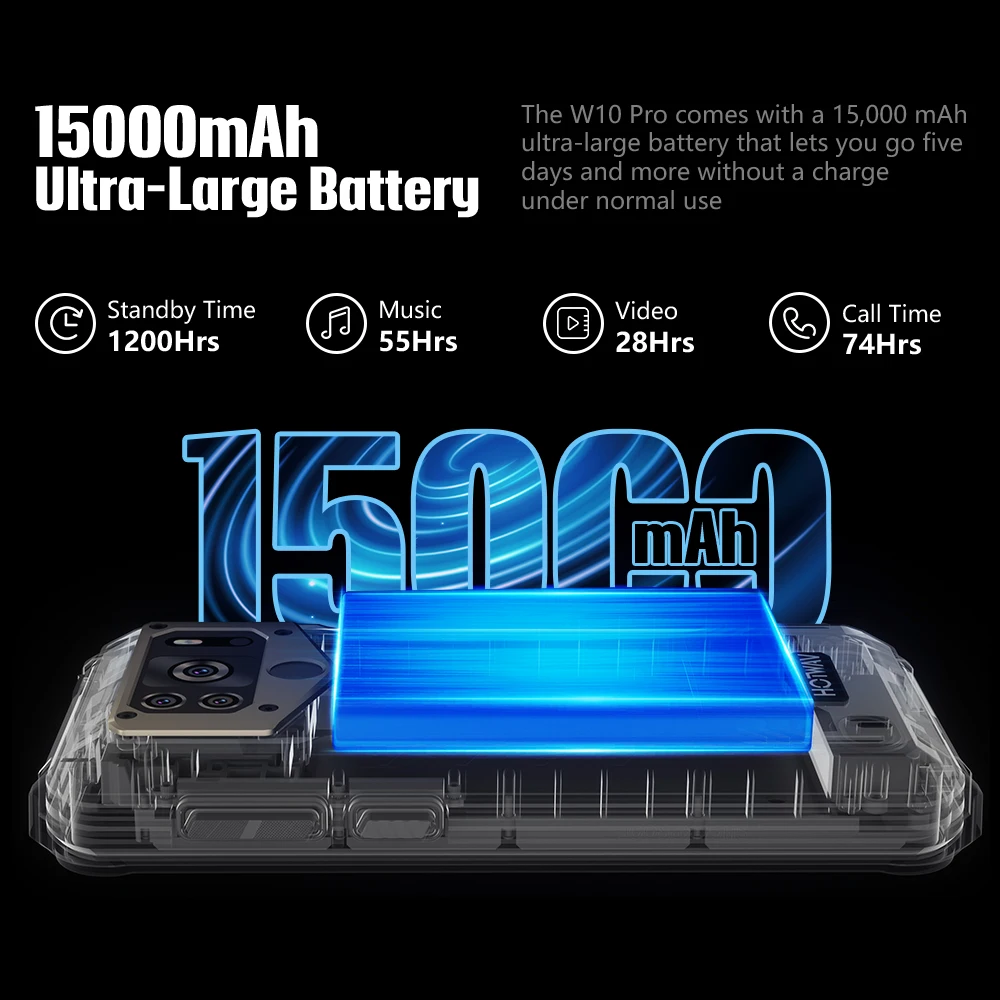 6.53 Inch W10 Pro Robuuste Smartphone Android 12 Octa-Core Nfc Mobiel 15000Mah Grote Batterij 20MP 6Gb 64Gb Moblie Telefoon