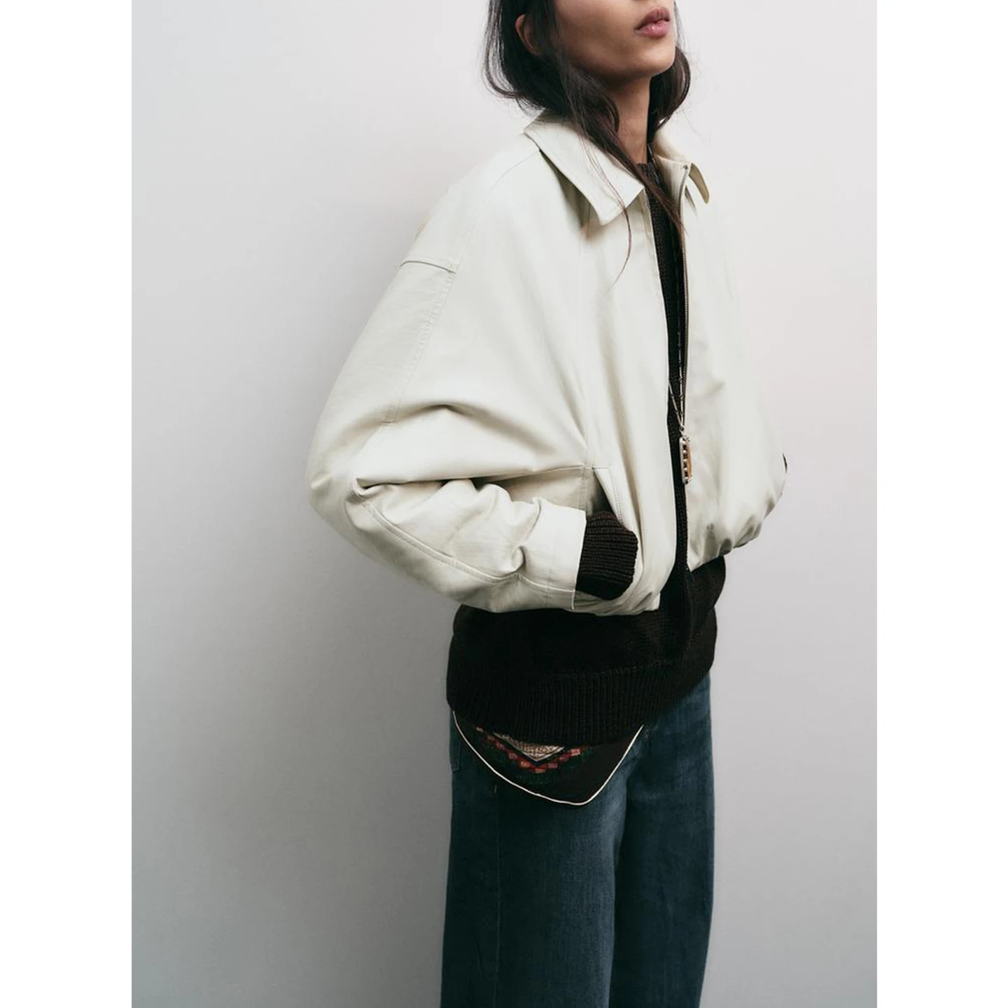 Abrigo informal Sle de piloto Jaet para mujer, abrigo largo con cremallera de piel sintética con cuello levantado, prendas de vestir exteriores de fibra de poliéster