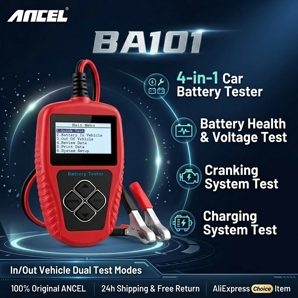 Ancel ba101 testador de bateria de carro 12v 100-2000cca 220ah analisador de bateria de carga automática multi idiomas testador de carregamento de bateria de carro
