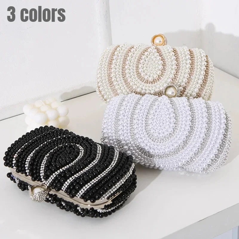 Full Beaded Pearl Evening Clutch Bag Latch Women Wedding Dinner Party Purse Evening Purse Banquet Bag European Style Bridal Bag