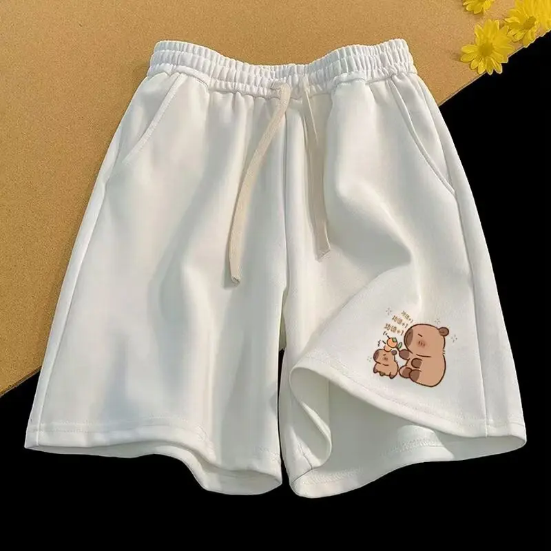 

Cartoon Print Fitn orts Men's Casual Straight Leg Elastic Waist Cord Dstring Five-Quarter Length Summer Leisure Pants