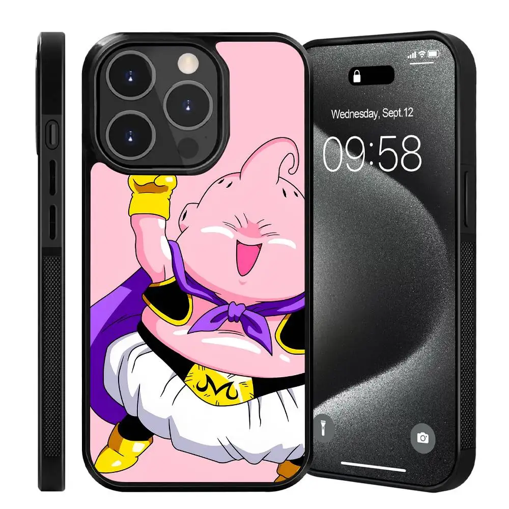 Милый чехол для телефона Majin Buu в стиле аниме, подходит для Apple 16 PRO MAX 15 14 13 12 MINI 11 с нашивкой, черный твердый корпус