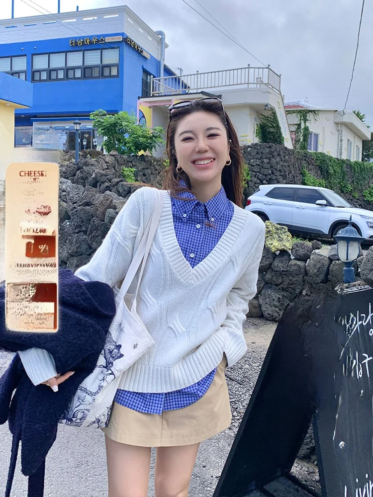 

Классический цветной свитер из 100% тонкой шерсти с глубоким V-образным вырезом и узлами, теплый зимний женский модный повседневный свитер