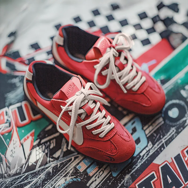 

Винтажные женские лоскутные красные гоночные кроссовки Maden, летние дышащие немецкие кроссовки, повседневная спортивная обувь на тонкой подошве на шнуровке