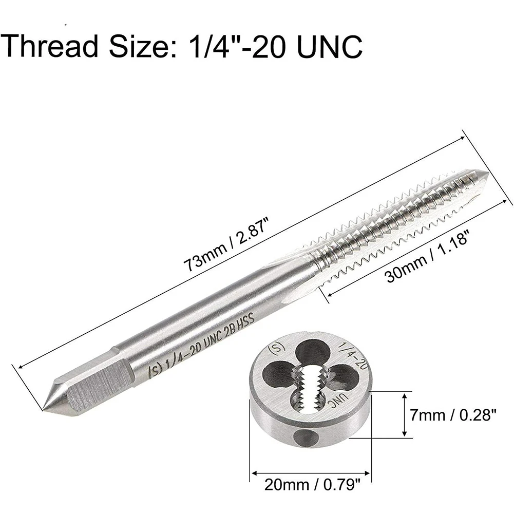 Juego de machos y troqueles de rosca para máquina, Herramientas de perforación HSS, rosca derecha de 1/4 "TPI-20: 20, 1/4"-20UNC