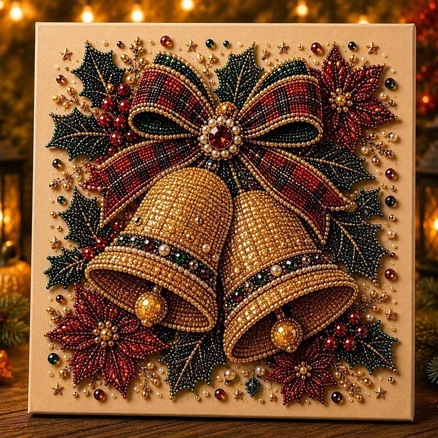 Weihnachts-Perlen-Diamantmalerei, handgemachtes Perlenbild, Weihnachtsengel-Glocken-DIY-Set, Feiertagsdekoration für Zuhause, Diamantmalerei, verschiedene Stile zur Auswahl, handgemachtes Heimdekorationsbild, Weihnacht – Detail 6