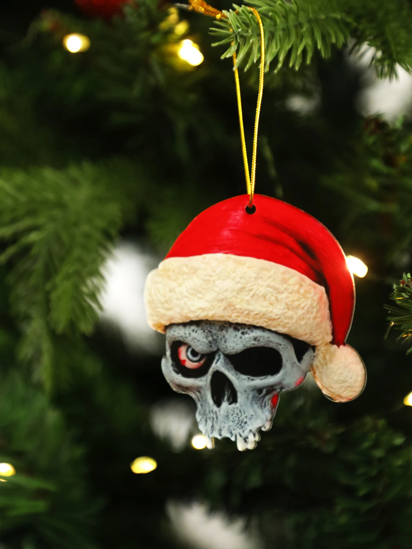 Halloween-Weihnachtsschädel-Ornament mit Weihnachtsmütze, gotische Hängedekoration, festlicher Weihnachtsbaum-Dekor-Anhänger für Zuhause und Party