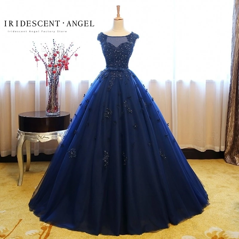 Vestido De baile azul marino iridiscente, apliques para Quinceañera, cumpleaños, Vestidos para niñas dulces 16, 15 años