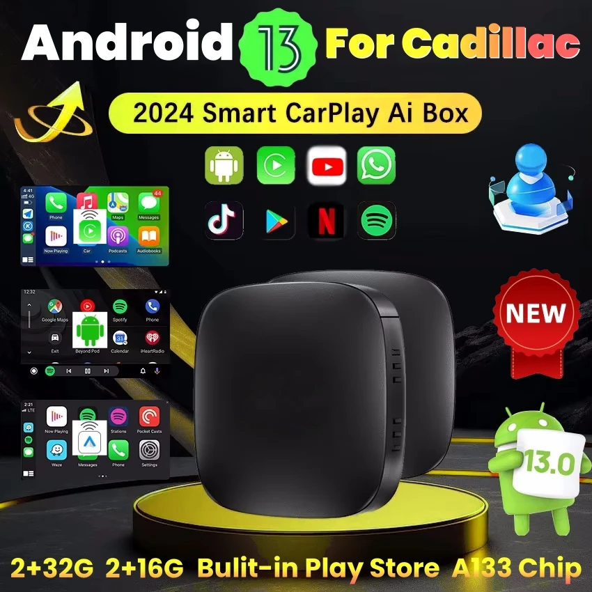 Android 13 Wireless Carplay Adapter Android Auto For Netflix Youtube For Cadillac ELR ATS CTS CT6 XTS XT4 CT4‑V CT5‑V  LYRIQ