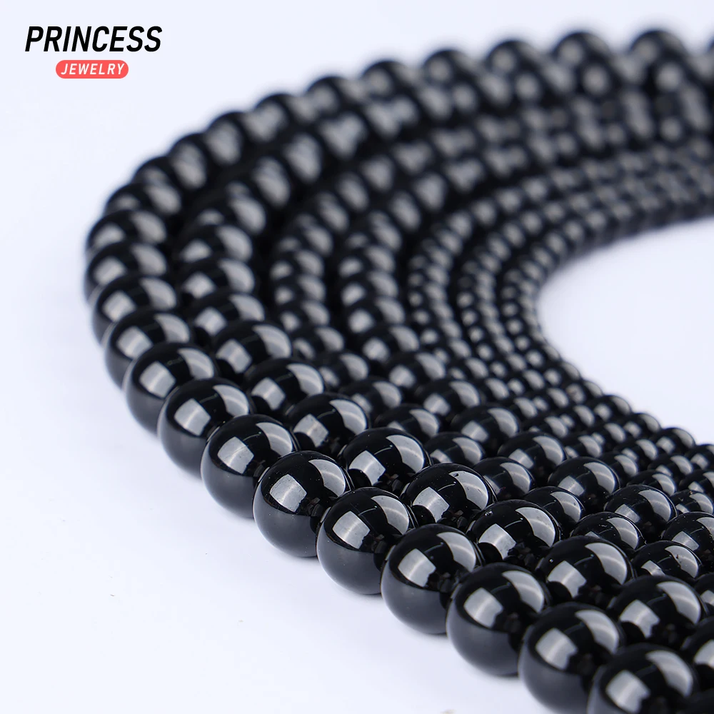 A++ Natural Black Tourmaline 4 6 8 10mm Loose Stone Beads for Jewelry Making Bracelet Necklace Wholesale DIY Accessories