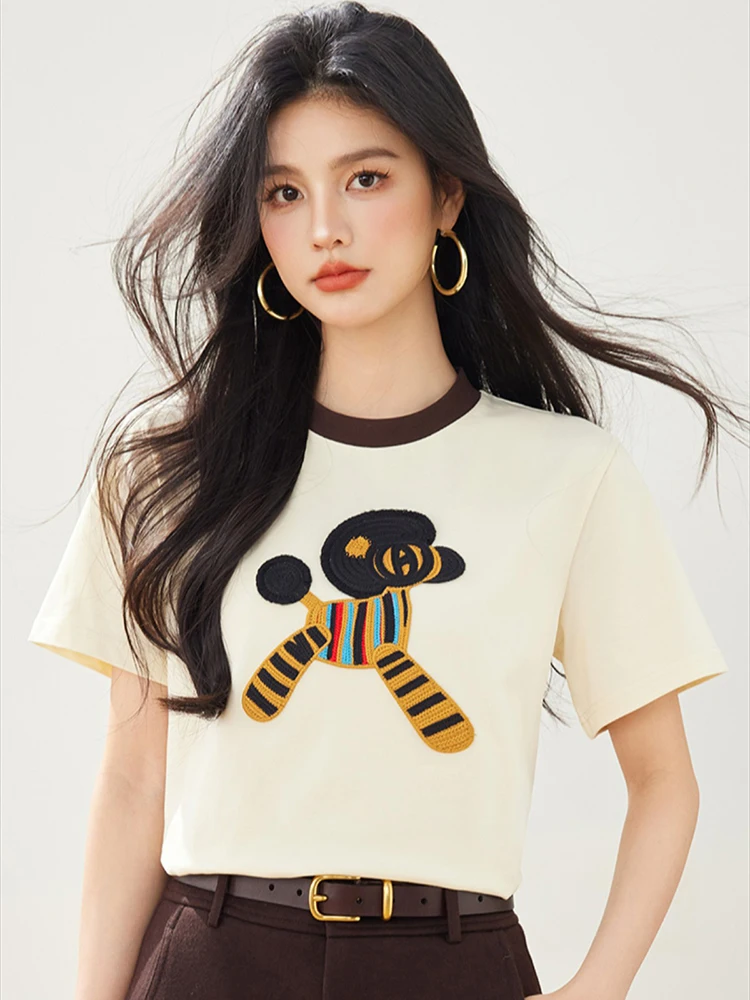 

Color blocking short sleeved T-shirt women's summer new slim fit round neck slimming versatile T-shirt top