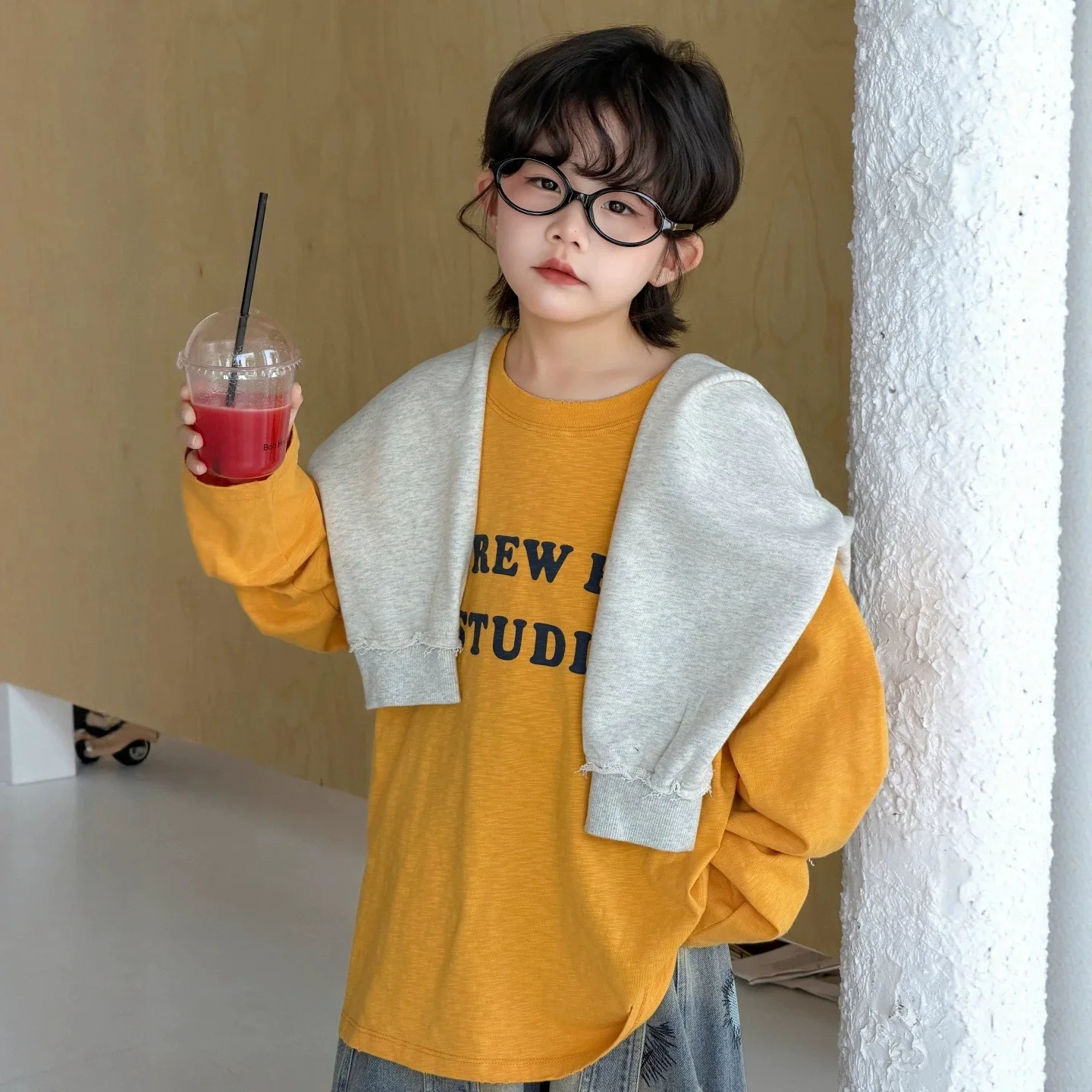 Children Clothes Kids Long-sleeved T-shirts Autumn Trendy Round-neck Tops Cotton Stylish Versatile Boys and Girls T Shirt