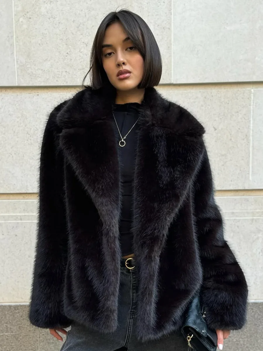 HDHOHR 2026 Elegant Luxury Chic Thick Warm Soft Faux Fox Fur Coat Women Long Sleeves High Quality Fluffy Jacket   WinteOversized