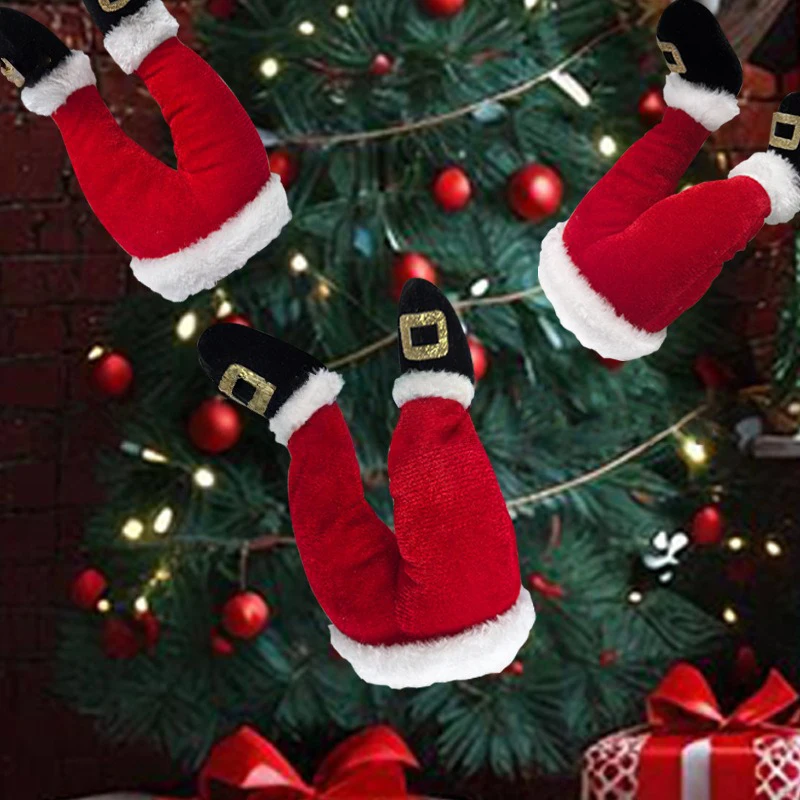 

1PC Elf Legs Santa Claus Legs Christmas Tree Picks Striped Plush Stuffed Hanging Ornaments Leg Picks Christmas Tree Party Decor
