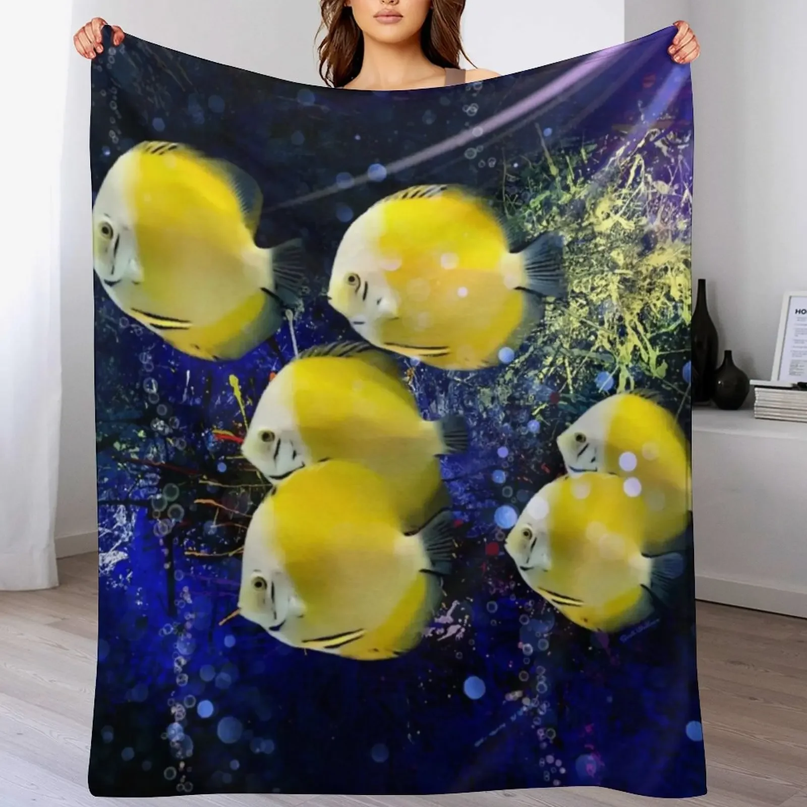 

Lemon Yellow Discus School Throw Blanket Luxury Retros Cute Moving Blankets