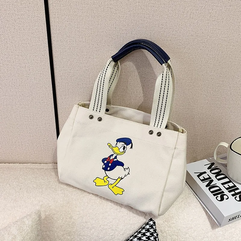 Donald Duck Canvas Bag Female Handbags New Style Simple Solid Color Cartoon Tote Mickey Print Fashion Casual All-match Cloth Bag