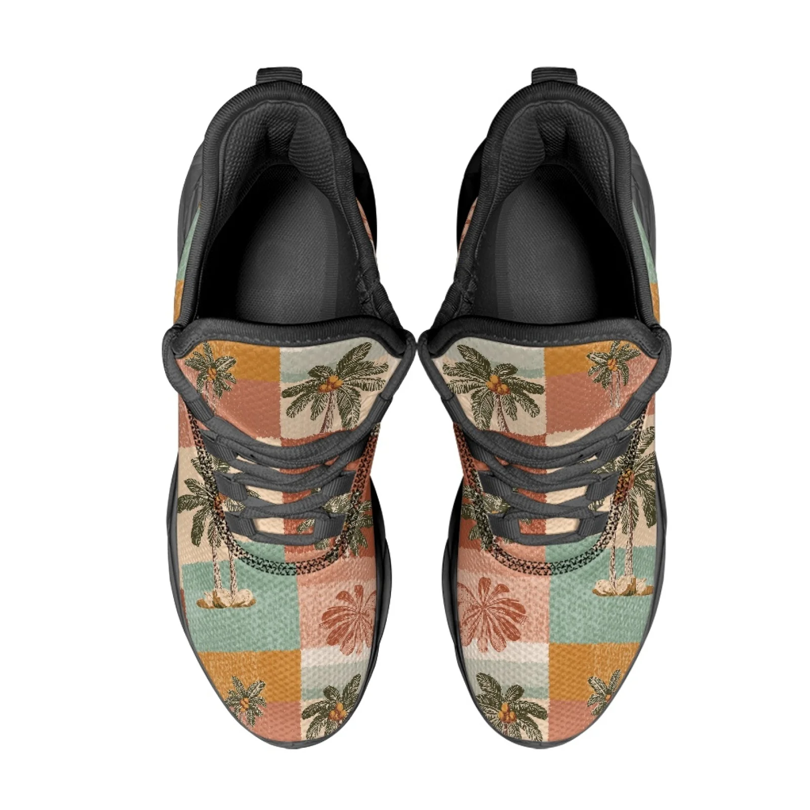 PENSTROLL Palm Tree Checkered Adjustable Strap Men's Running Shoes Mens Running Shoes for Walking Lace-Up Running Blade Sneakers