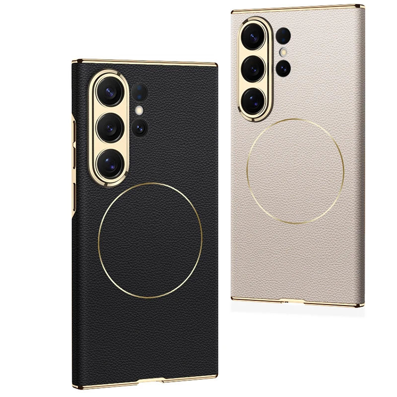 For Samsung Galaxy S26 Ultra Case Luxury Ultra Thin Electroplated Leather Wireless Charger Soft Silicone Shockproof Back Cover