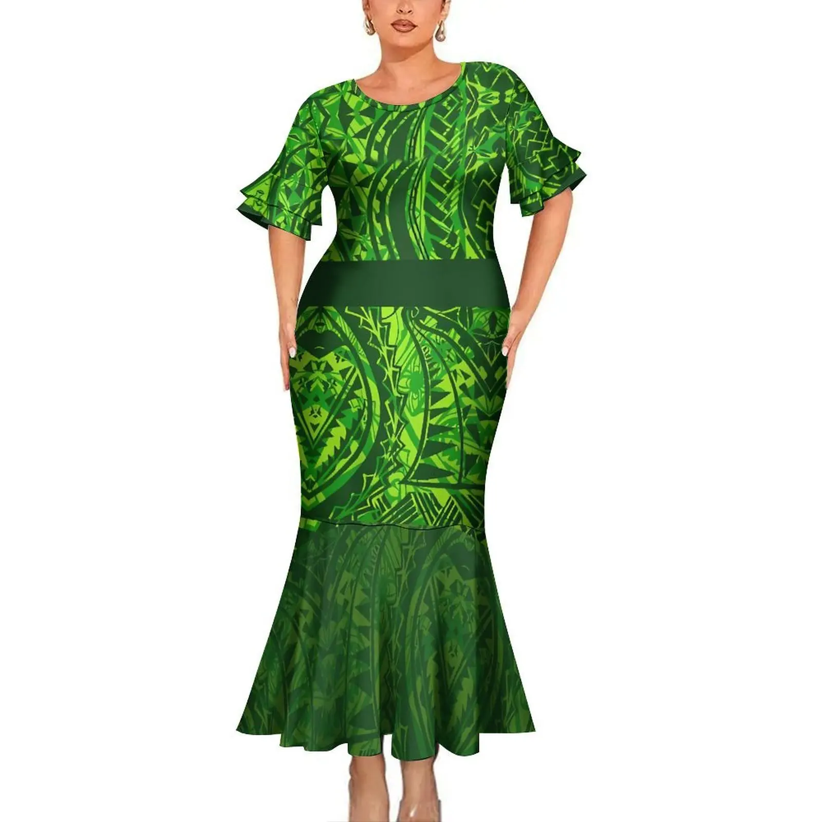 Women'S Plus-Size Dress Hawaiian Floral Print Polynesian Samoa Custom Slim-Fit Dress Elegant Fishtail Maxi Dress