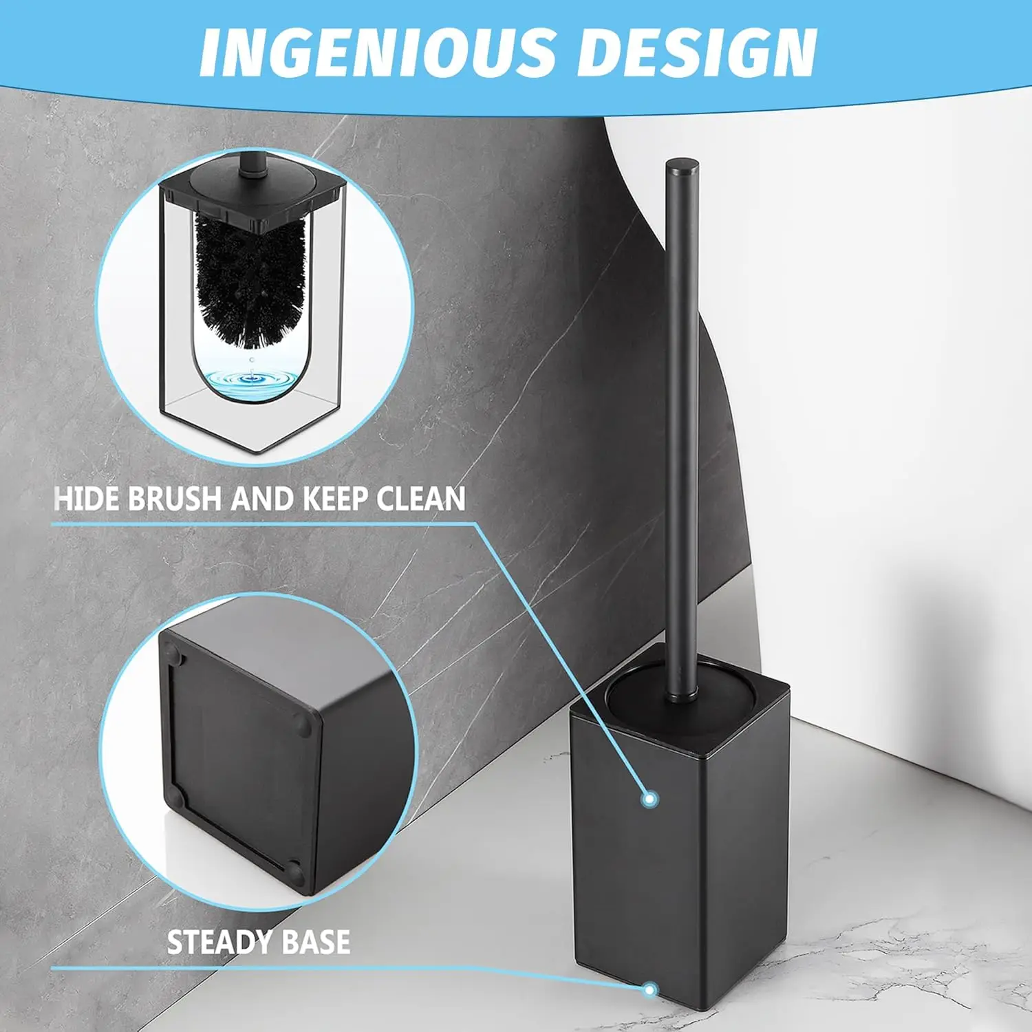 

Toilet Brush Set Standing Black Square Toilet Brush Durable Bristles Freestanding Toilet Brush Holder for Hotel Toilet Bathroom