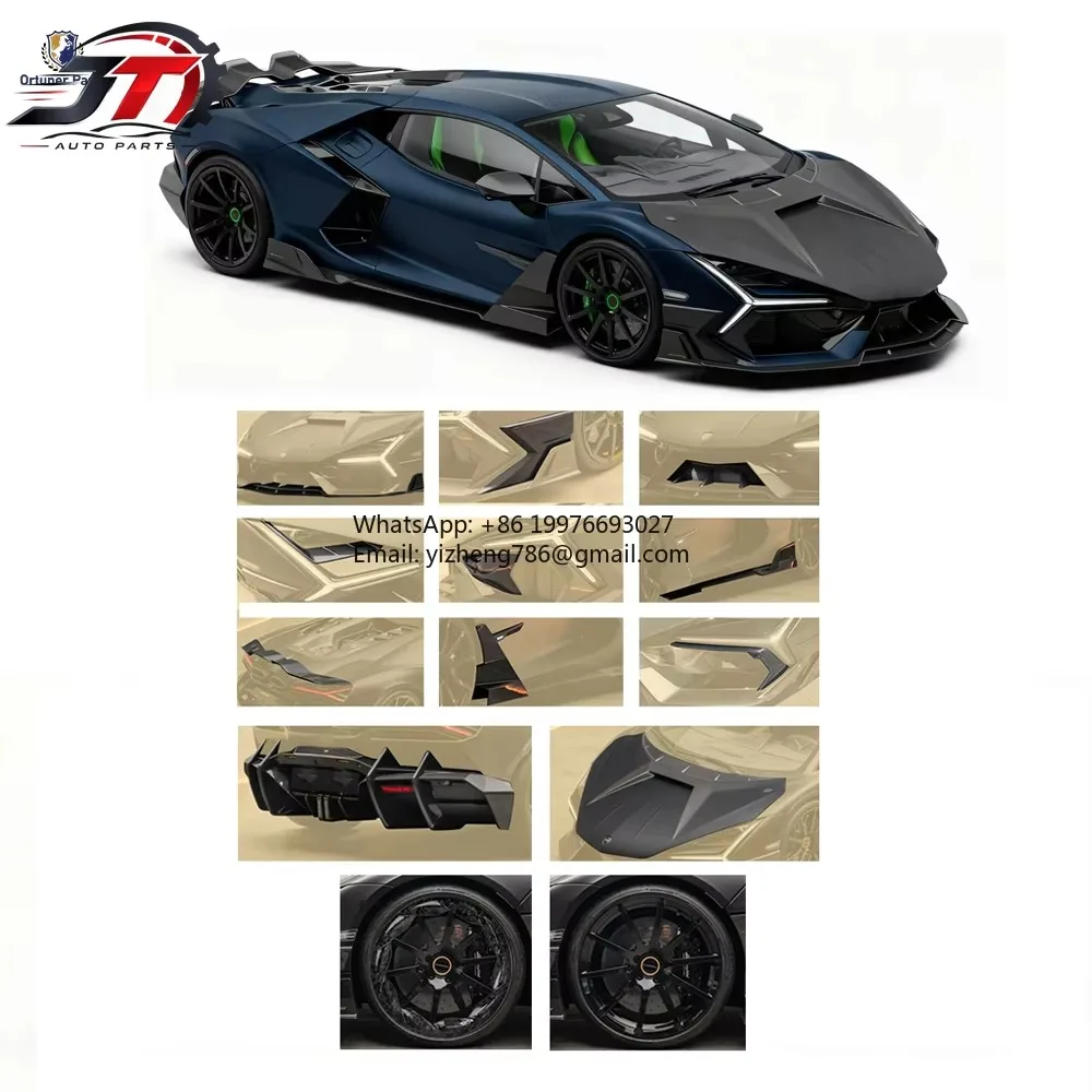JT New M-Style Dry Carbon Fiber Bumper Kit For Lamborghini Revuelto Upgrade Front Lip Side Skirt Rear Diffuser Hood Spoiler Scre
