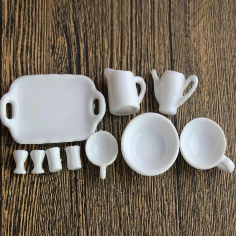 10Pcs/Set Mini White Kitchenware Toys Drink Cups Dish Water Cup And Plate Tableware Miniatures DIY Pretend Play Toys