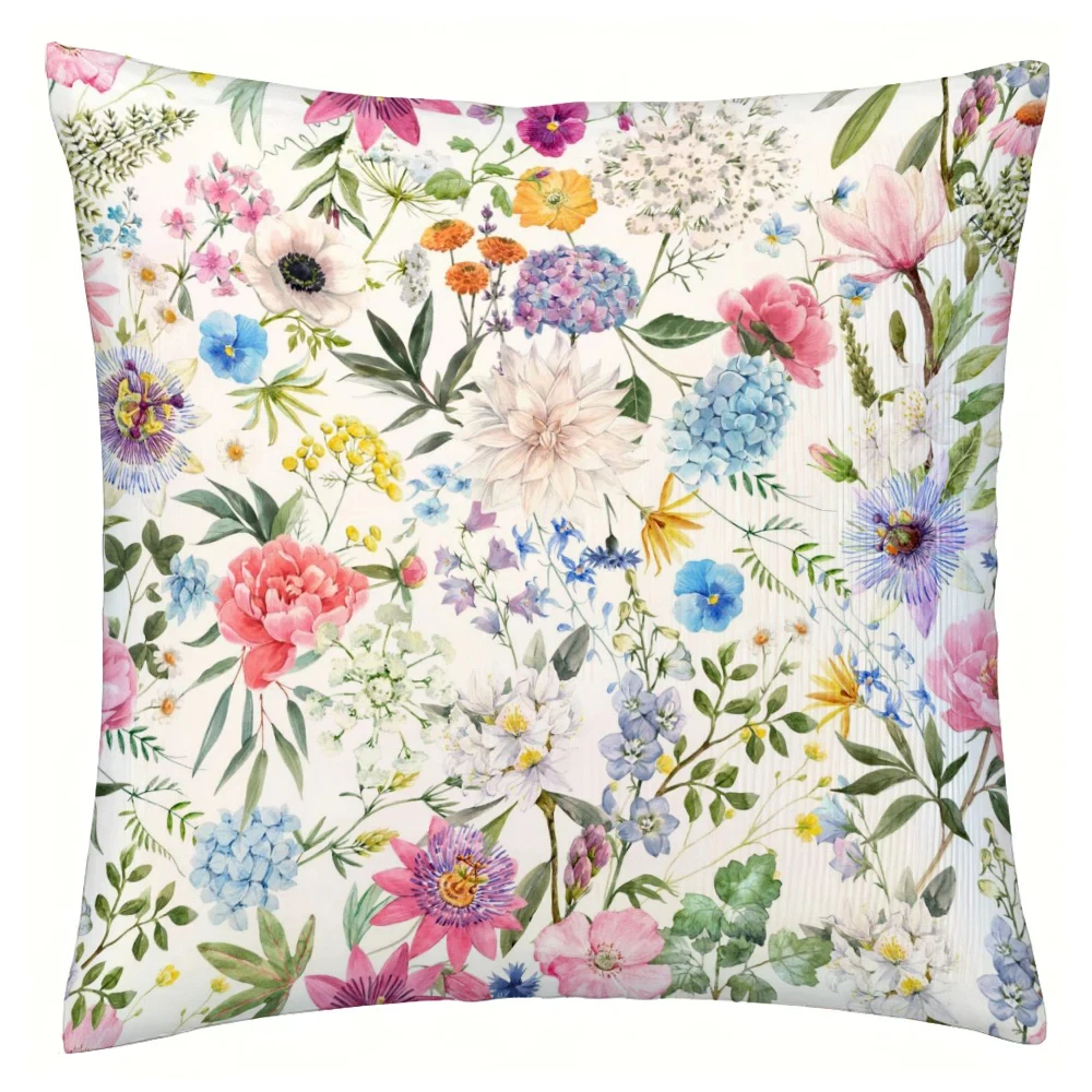 1pc Colorful Flowers Pattern Throw Pillow Case 18*18inch, SoftCushion Cover For Couch Sofa Home Car Decor, Accent Pillow Case