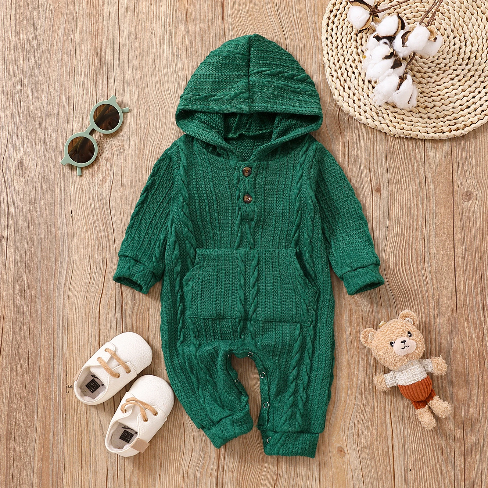 Spring, Autumn And Winter Festival Boys And Girls Infant Long-sleeved Korean Lively Hugh Knitted Solid Color Baby Romper