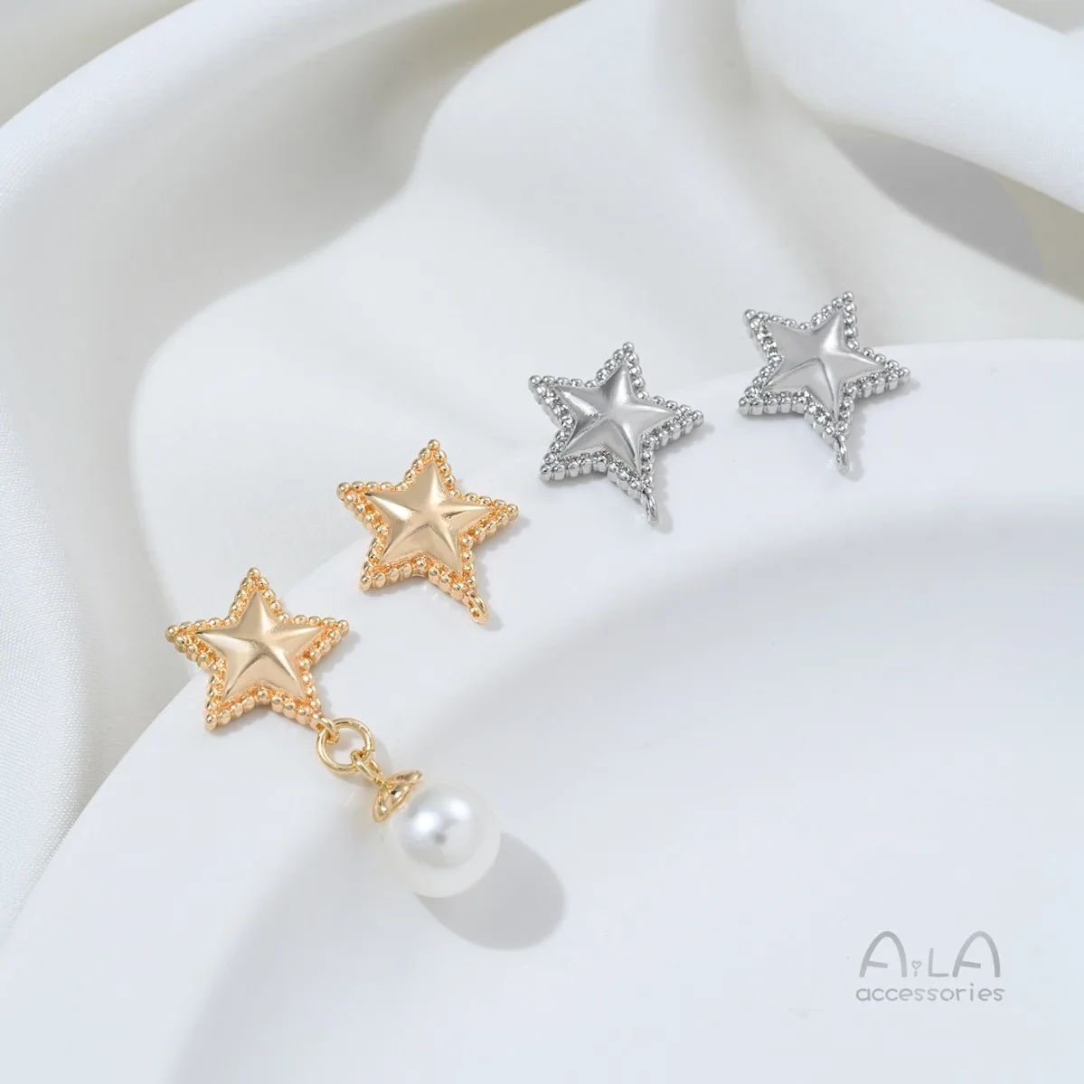Brass Gold Plated Lace Edge Star Stud With Hanging Loop DIY Elegant Minimalist Handmade Dangle Earring Jewelry Findings