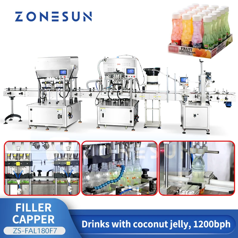 ZONESUN ZS-FAL180F7 Coconut Juice Granulated Beverage Filling Packaging Production Line Filler and Capping Machine