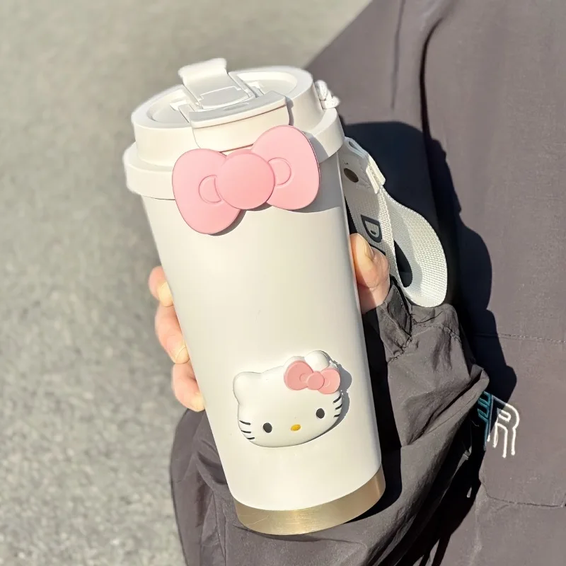 Hello Kitty น่ารักฟางถ้วยกาแฟฉนวนถ้วย 316 สแตนเลส 500Ml นักเรียนแบบพกพาถ้วยดื่มของขวัญวันเกิด