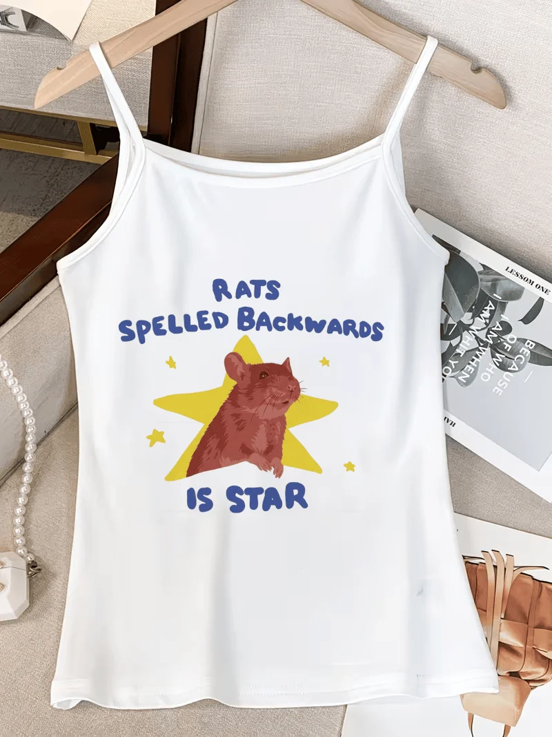 Funny Rat Camisole Ladies Star Meme Tank Top Street Casual Hanging Outfits Vest Aesthetic Harajuku Summer Crop Tops