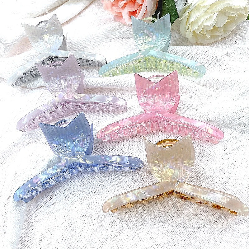 Matte Fishtail Hair Claw Clip 11cm, Acrylic Glasslike Hairpin for Bath Updo Back Hair Styling