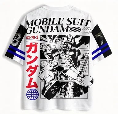 Mobile Suit Gundam RX-78-2V Leading Anime Sports Black and White Mesh Speed Drying Gundam Battle Comic Pattern Loose T-shirt - view 2