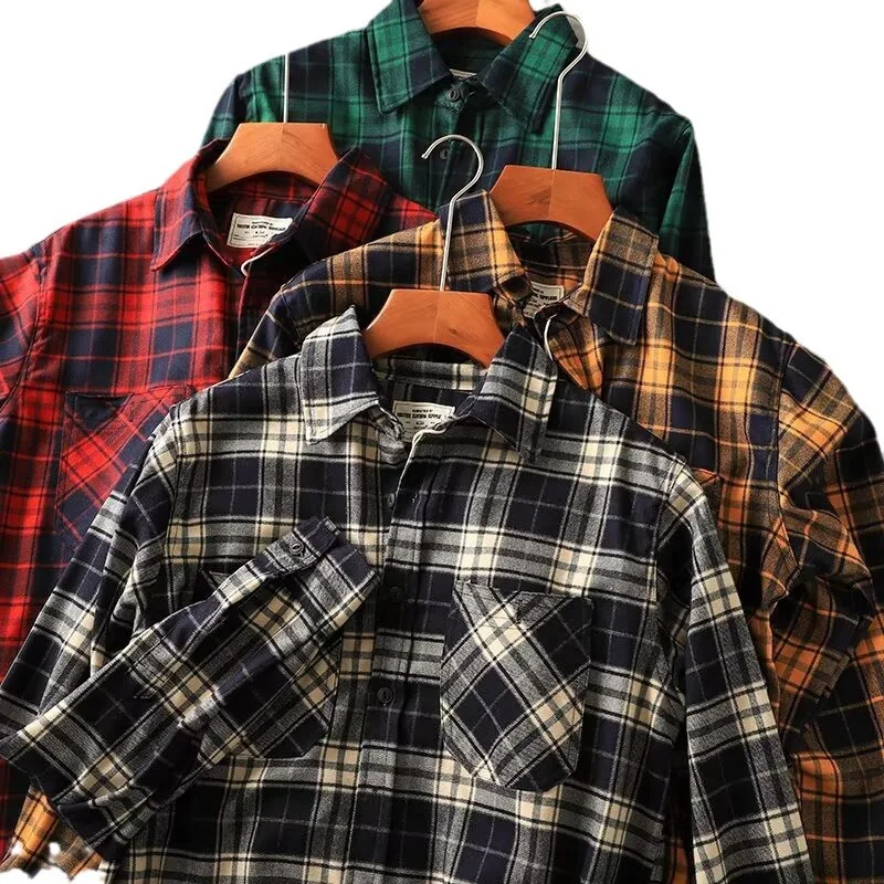 

Trendy Plaid Long Sve Casual irt Loose Fit Men's Outerwear Spring Summer New Sle Couple's Faion Urban Wear