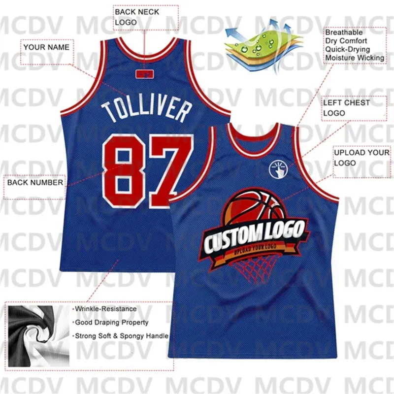 Custom Royal Red-White Authentic Throwback Basketball Jersey  Print Team Name Number Vest Game Practice Clothes Adult/Youth