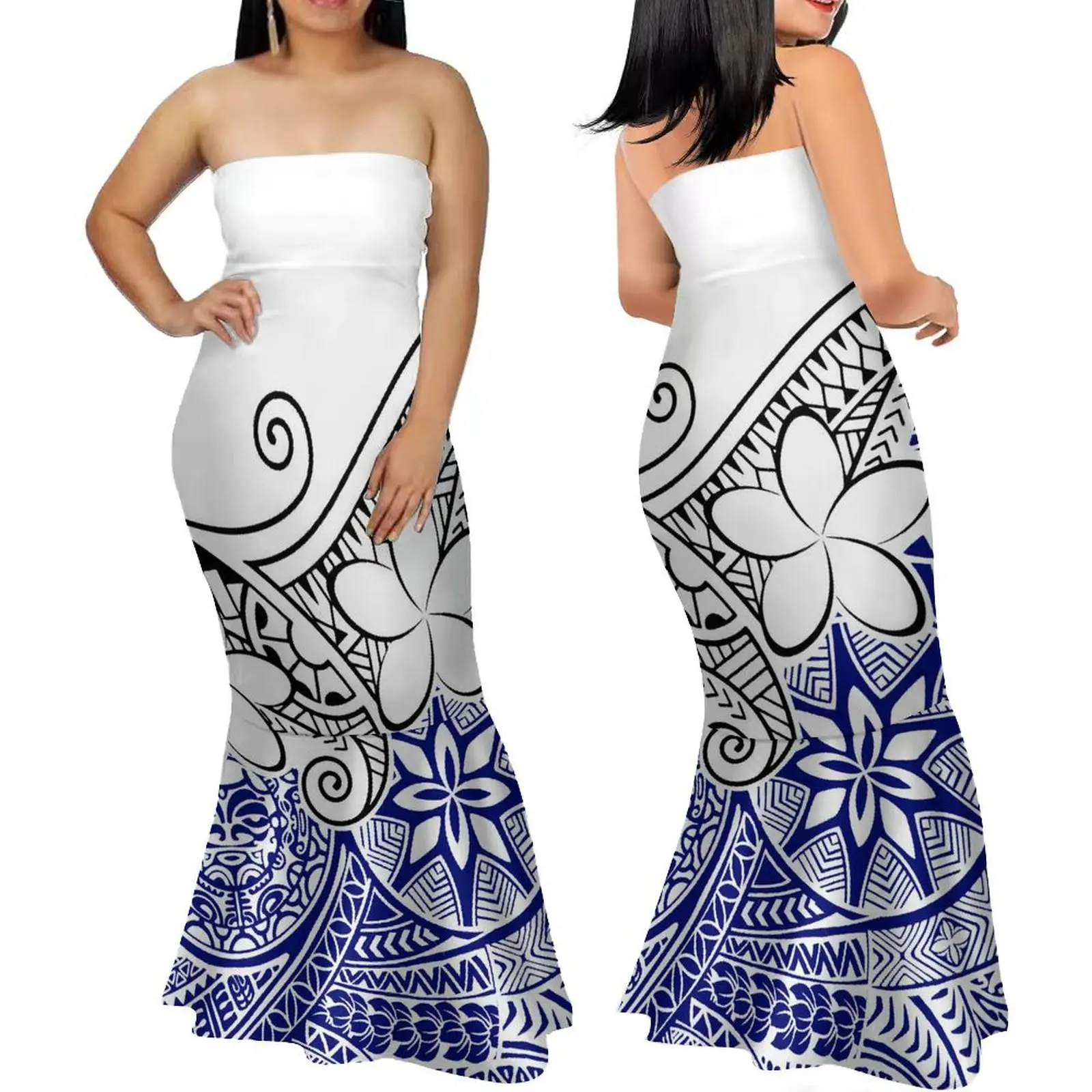 New Design Summer Polynesian Custom Made On Demand Tube Top Fishtail Dresses Samoan Ethnic Style Personality Mermaid Dress