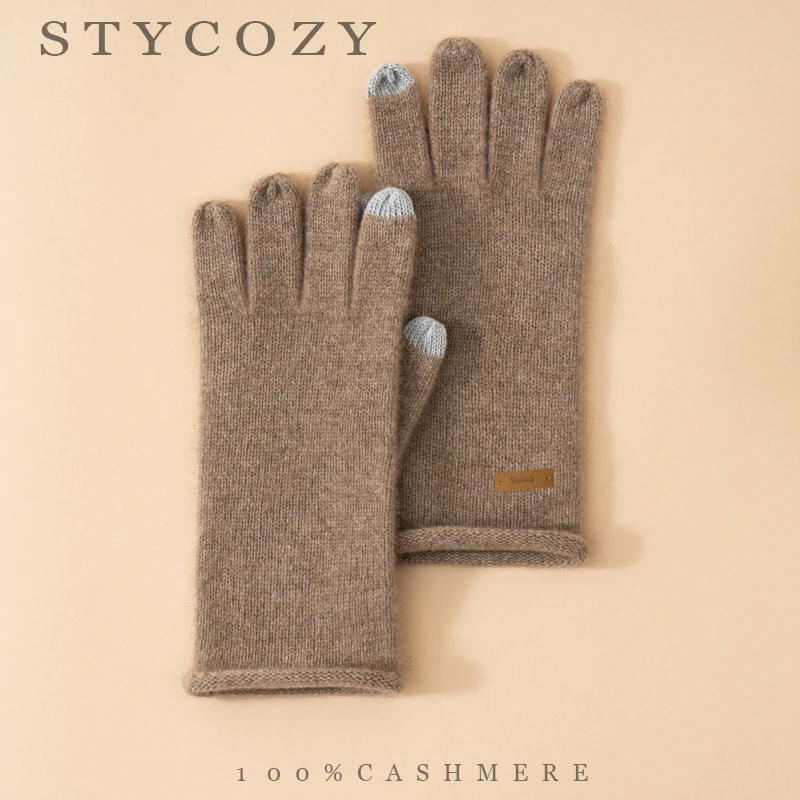 women-winter-100-cashmere-knitted-full-finger-gloves-touchscreen-color-contrast-fingertip-roll-cuff-warm-outdoor-hand-warmers