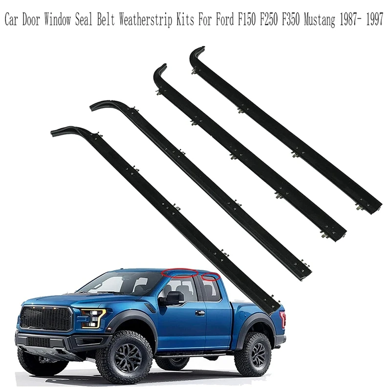 1Set Inner&Outer Car Door Window Seal Belt Weatherstrip Kits For Ford F150 F250 F350 Mustang 1987- 1997