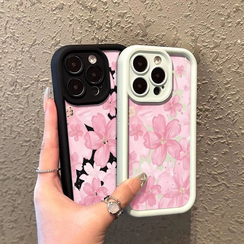 Полноэкранный противоударный чехол для телефона с розовым цветочным узором для iPhone 17 16 15 14 Pro Max 13 12 11 XS X XR 7 8 Plus 16e Cover